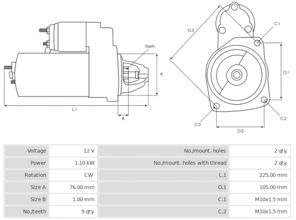 Μίζα 12V/1,1KW -NLP