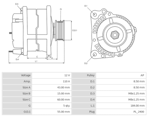 Δυναμό 12V/110A (L) -NLP18