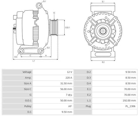 Δυναμό 12V/220A (LIN) -NLP