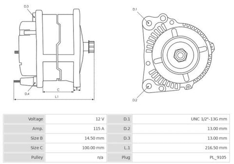 Δυναμό 12V/115A (D+ W) -NLP