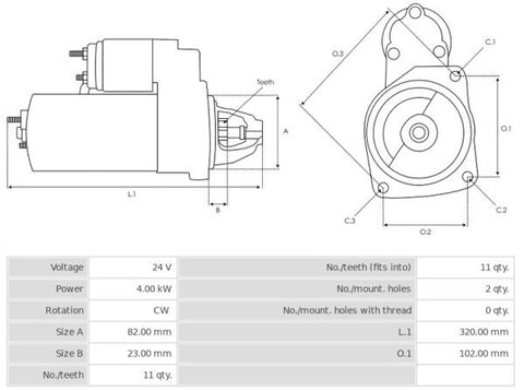 Καινούρια Μίζα Ανακατασκευής 24V/4,0Kw 11t CW -Δακτύλιοι