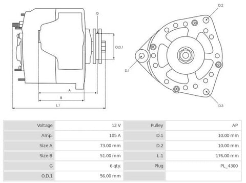 Δυναμό 12V/105A (S L I P) -NLP