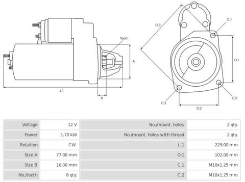 Μίζα 12V/1,7Kw 8t CW -NLR