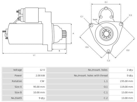 Μίζα 12V 2.0Kw 9t CW -NLR