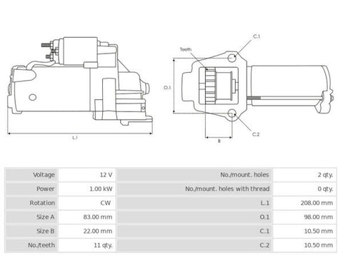 Μίζα 12V/1.0Kw 11t CW -NLR