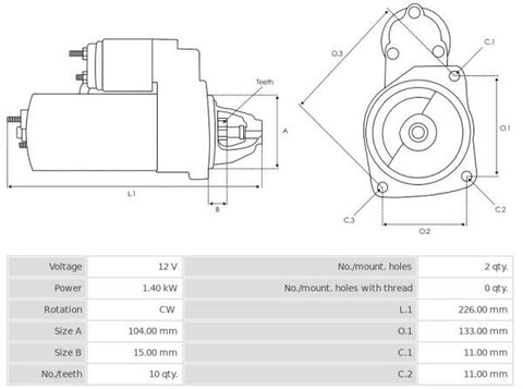 Μίζα 12V/1,4Kw 10t CW -NLR