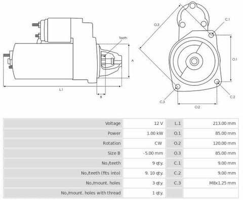 Μίζα 12V/1.0Kw 9t (CW) -NLR