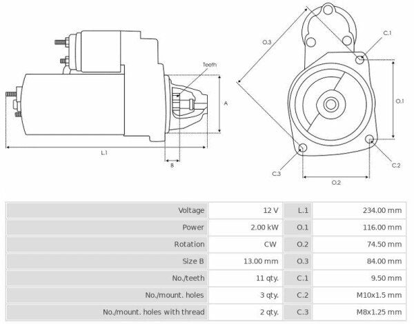 Μίζα 12V/2.0Kw 11t CW -NLP