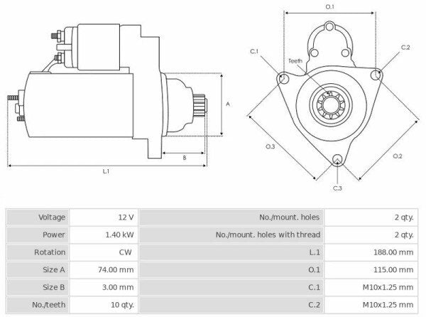 Μίζα 12V/1.4Kw 10z CW -NLP