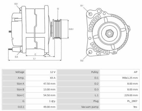 Δυναμό 12V/65A (L S) -LVH