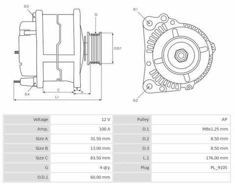 Δυναμό 12V/100A (D+ W) -PLA