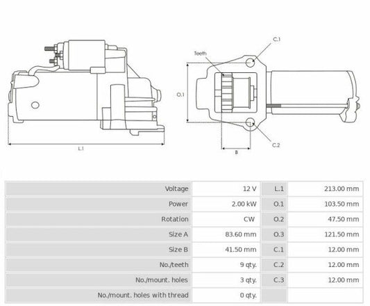 Καινούρια Μίζα Ανακατασκευήςς 12V/2.0Kw 9t CW -Δακτύλιοι