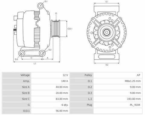 Δυναμό 12V/140A (D+) -NLR