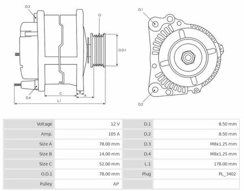 Δυναμό 12V/105A (FR/LI SIG/RC A) -NLP18