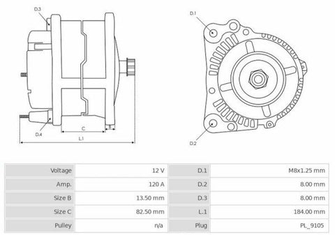 Δυναμό 12V/120A (D+ W) -NLP