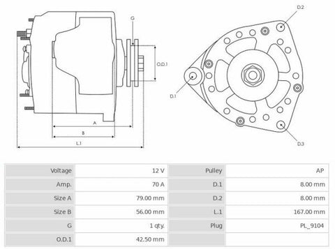 Δυναμό 12V/70A (D+) -PLA