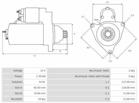 Μίζα 12V/1,7Kw 14t ACW -PLA