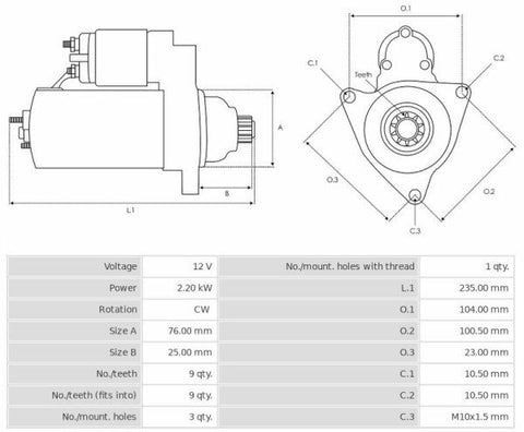 Μίζα 12V/2,2Kw 9t CW -NLR