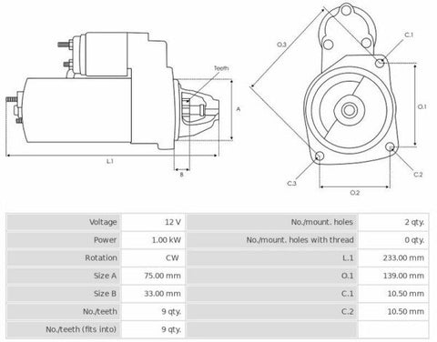 Μίζα 12V/1.0Kw 9t CW -NLP18