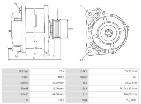 Δυναμό 12V/100A (P D) -NLP