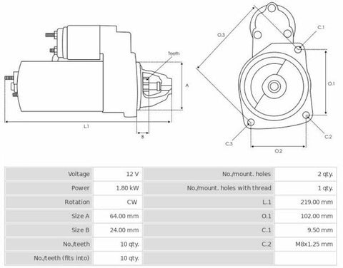 Καινούρια Μίζα Ανακατασκευήςς 12V/1,8Kw 10t CW -Δακτύλιοι