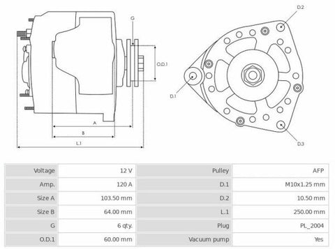 Δυναμό καινούριο Ανακατασκευής 12V/120A (L S) -Δακτύλιοι