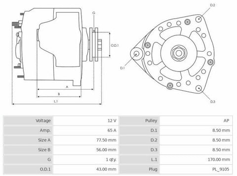 Δυναμό 12V/65A (D+ W) -PLA