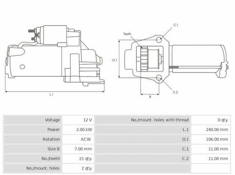 Μίζα 12V/2.0Kw 21t ACW -NLR