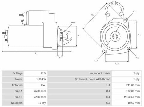 Μίζα 12V/1,7Kw 10t CW -NLR