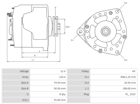 Δυναμό καινούριο Ανακατασκευής 12V/120A (S IG L) -Δακτύλιοι