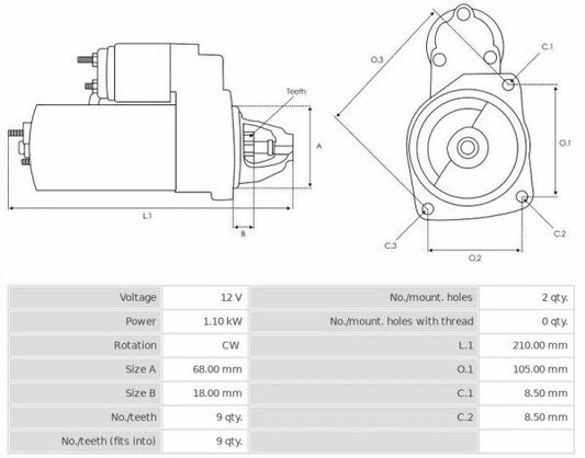 Μίζα 12V/1.1Kw 9t CW -NLP18