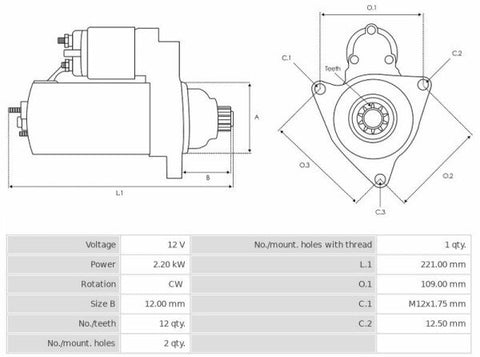 Μίζα 12V/2,2Kw 12t CW -NLR