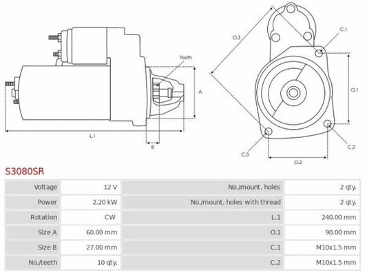 Καινούρια Μίζα Ανακατασκευήςς 12V/2,2Kw 10t CW -Δακτύλιοι