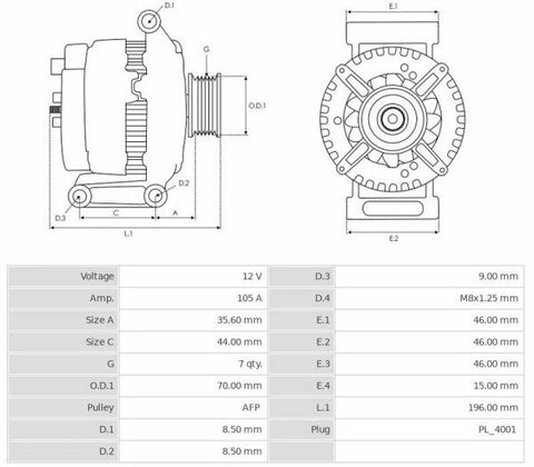 Δυναμό 12V/105A (C IG FR L) -NLR