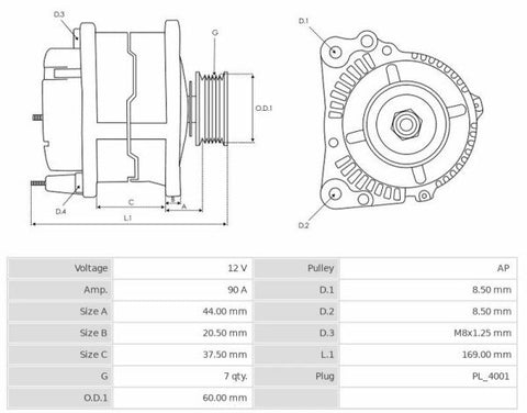 Δυναμό καινούριο Ανακατασκευής 12V/90A (C IG FR L) -Δακτύλιοι