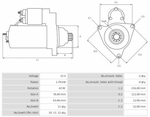 Καινούρια Μίζα Ανακατασκευήςς 12V/1,7Kw 11t ACW -Δακτύλιοι