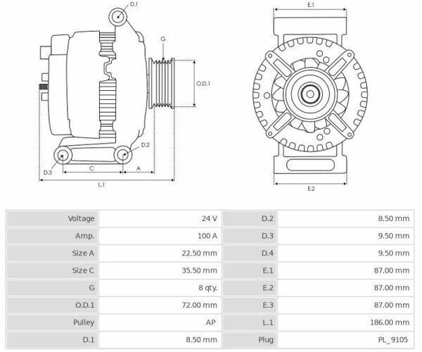 Δυναμό 24V/100A (D+ W) -NLP