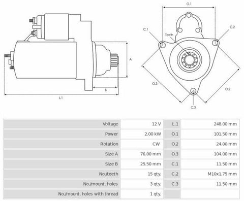 Μίζα 12V/2.0Kw 15t CW -NLP