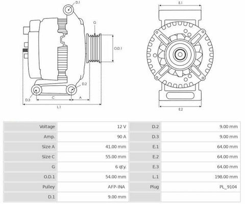 Δυναμό 12V/90A (D+) -NLP18