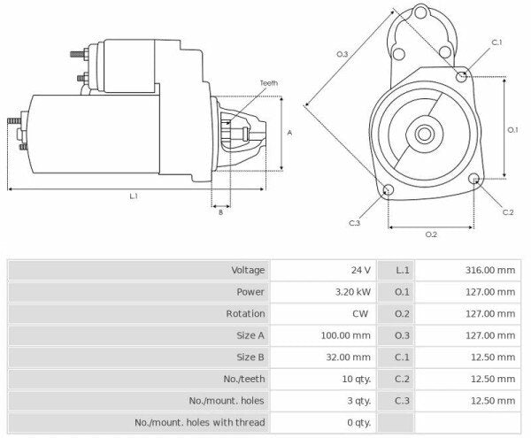 Μίζα 24V/3,2Kw 10t CW -LVI