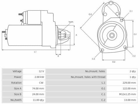 Μίζα 12V/2.0Kw 11t CW -NLR