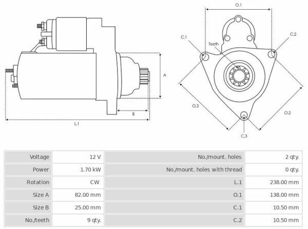 Μίζα 12V/1,7Kw 9t CW -NLP