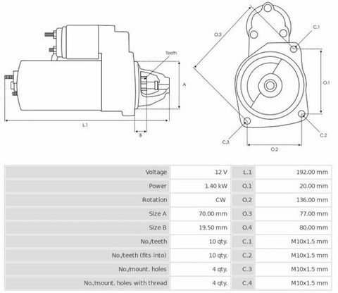 Μίζα 12V/1,4Kw 10t CW -NLR