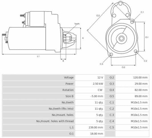 Καινούρια Μίζα Ανακατασκευήςς 12V/2,5Kw 11t CW -Δακτύλιοι