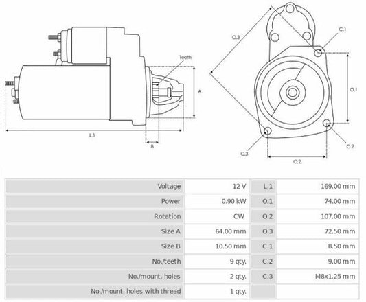 Μίζα 12V/0,9Kw 9t CW -NLR