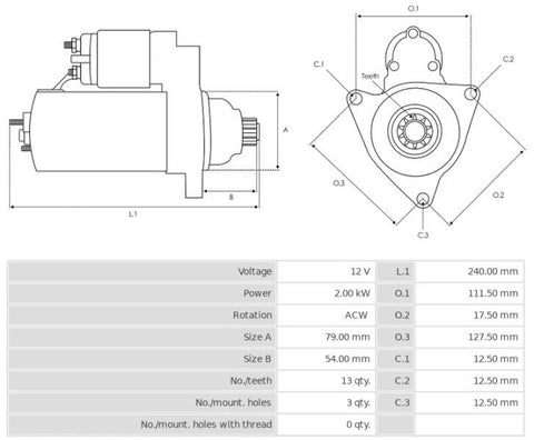 Μίζα 12V/2.0Kw 13t ACW -NLR