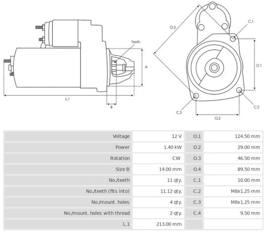 Καινούρια Μίζα Ανακατασκευήςς 12V/1,4Kw 11t CW -Δακτύλιοι