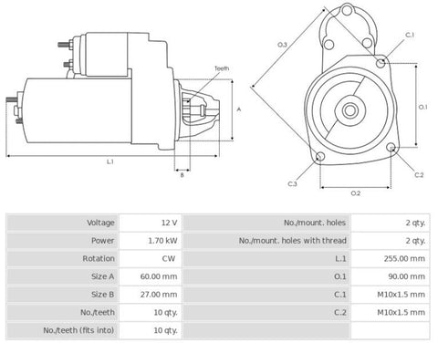 Μίζα 12V/1,7Kw 10t CW -NLP