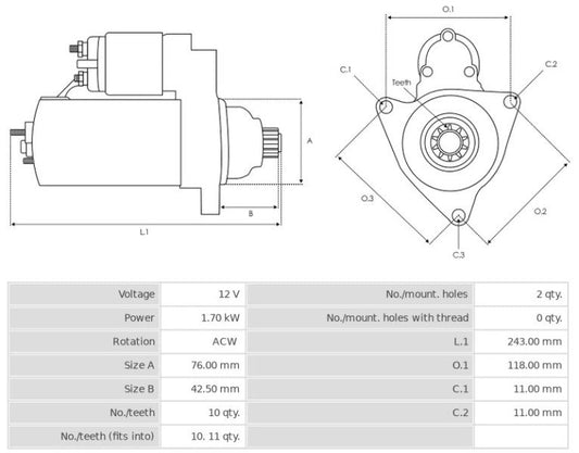 Μίζα 12V/1,7Kw 10t ACW -NLP