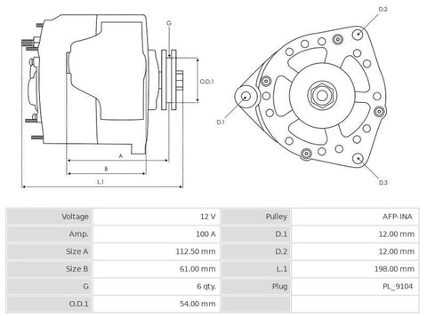 Δυναμό 12V/100A (D+) -NLP